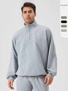 Men's Casual Half Zip Stand Collar Sports Sweatshirt Loose Long Sleeve Running Fitness Training Top Solid Color Cotton Blend