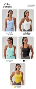 Dettaglio del top yoga vogatore con orlo asimmetrico e imbottitura in diversi colori