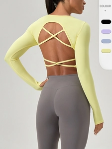 Haut de Yoga Ajusté à Manches Longues pour Femmes Avec Coussinets de Poitrine Dos Croisé Chemise de Sport Fitness Gym