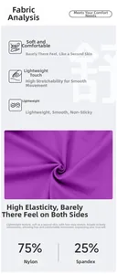 Détail du tissu extensible violet composé de 75% nylon et 25% élasthanne pour yoga