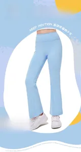 Detail der himmelblauen Schlag-Yogahose für Mädchen mit hoher Taille und Atmungsaktivität