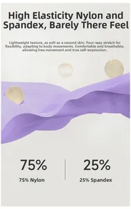 Détail macro du tissu violet sensation peau nue avec 75% Nylon et 25% Élasthanne et eau