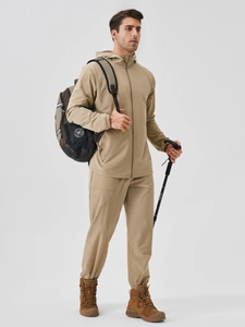 Veste de sport d'extérieur kaki pour homme avec capuche et pantalon de sport assorti