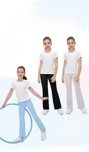 Ausgestellte Yoga-Hose für Mädchen in Blau, Schwarz und Grau mit hohem Elastikbund