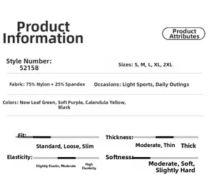 Detailed chart showing 75% nylon fabric and size specifications for yoga bodysuit