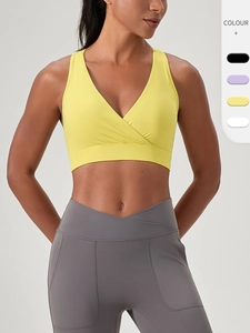 Damen Sport BH Tiefer V-Ausschnitt Racerback Hohe Elastizität Nylon Elasthan Yoga Workout Fitness Top Mit Herausnehmbaren Pads