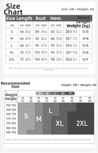 Detailed size guide chart for men's athletic compression shirts from S to 2XL