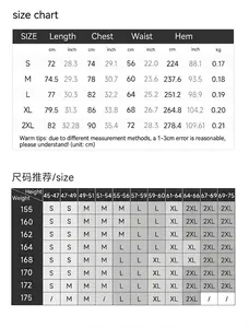 Detailed size chart for tennis dress showing measurements for S to XXL in cm and inches