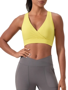 Yoga-Set mit V-Ausschnitt Sport-BH und hoch taillierter Leggings in Gelb und Dunkelgrau