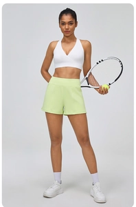 Short de fitness respirant à taille haute vert citron avec raquette de tennis