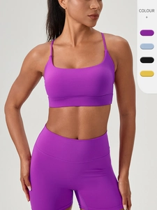 Soutien-gorge de Sport Sexy Dos Nu Femmes Antichoc pour Yoga Avec Coussinets Amovibles Nylon Élasthanne Activewear Workout Top