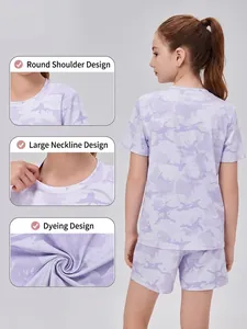 Ensemble de sport respirant pour fille avec imprimé camouflage violet et séchage rapide