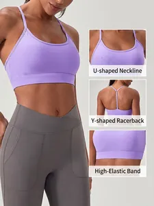 Soutien-gorge de sport violet avec dos en Y et bande élastique pour le yoga et le fitness