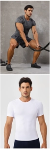 Macro detail of high-elastic breathable fabric and neckline on men fitness t-shirt