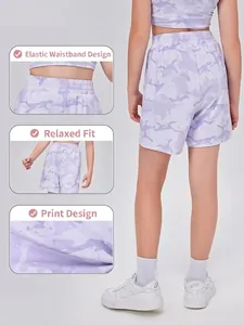 Completo sportivo bambino mimetico viola con pantaloncini larghi e vita elastica