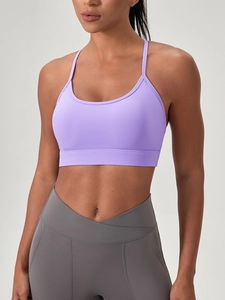 Soutien-gorge de sport lavande avec col en U et fines bretelles pour yoga et fitness