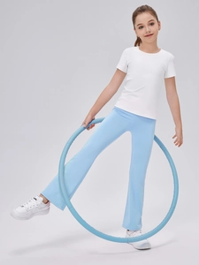 Mädchen Yoga-Schlaghose und weißes T-Shirt Set für atmungsaktive Fitness und Laufsport