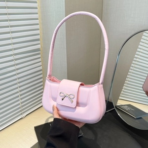Women Fashion PU Leather Shoulder Bag With Gold Bowknot Metal Decoration Vintage Simple Small Square Armpit Bag For Daily