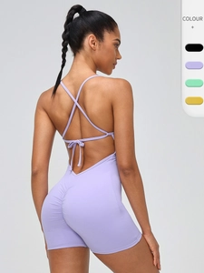 Women One Piece Yoga Jumpsuit Backless Strappy Scrunch Butt Romper Nylon Spandex High Elastic Gym Fitness Workout Bodysuit