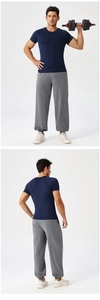 Mens compression fitness t-shirt and grey joggers set showing front and back view