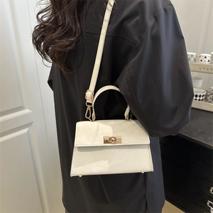 Chic white marble pattern PU leather crossbody bag with gold buckle for women