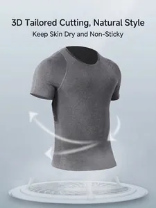 Men's dark grey slim fit sport t-shirt with 3D breathable fabric and quick-dry technology
