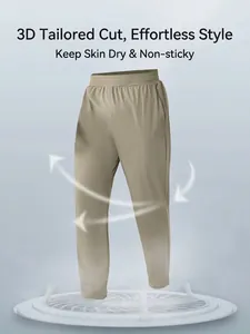 Men's khaki athletic pants with 3D ergonomic cut and breathable quick-dry fabric