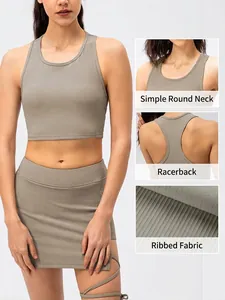 Ribbed yoga tank top with racerback design in olive green high elasticity fabric