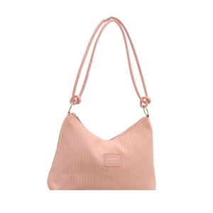 Pink pleated underarm bag with vertical stripes and JINGPIN fashion label
