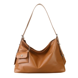 Retro large brown hobo tote bag with silver chain detail and small matching pouch