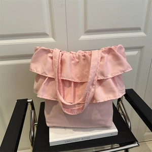 Borsa a Tracolla da Donna Grande Capacità Con Bordo a Volant in Pelle PU Borsa Tote alla Moda Tinta Unita Casual Quotidiana