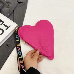Herzförmige PU Leder Schultertasche Mit Litschi Muster LOVE Buchstaben Gurtband Handtasche Für Damen Mode Minimalistisches Accessoire
