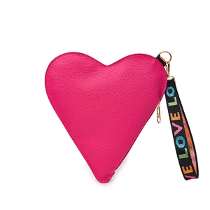 Retro-Handtasche in Herzform aus fuchsiafarbenem Leder mit Love-Schlaufe und Reißverschluss
