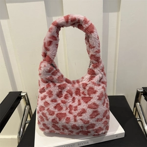 Sac à Épaule en Peluche Imprimé Léopard pour Femmes Sac à Main Souple en Fausse Fourrure Acrylique Petit Sac Hobo d'Hiver