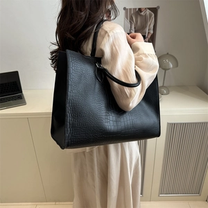 Chic black crocodile embossed large tote bag for women commuting and daily office use