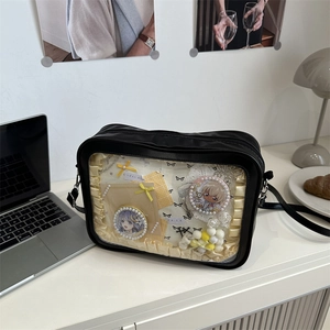 Sac Ita Mignon Style Japonais en Cuir PU Sac Bandoulière Avec Fenêtre en PVC Transparente pour Femme Étudiant Casual