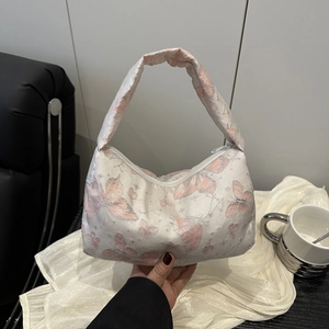Sac Sous les Bras Papillon Broderie Jacquard pour Femmes Tissu PU Grande Capacité Sac à Épaule Mode Cabas