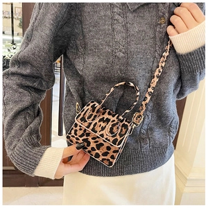 Detailed view of mini leopard print handbag with gold hardware and stylish top handle