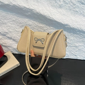 Women Bowknot Underarm Bag PU Woven Texture Shoulder Crossbody Bag Retro Korean Style Elegant Daily Fashion Handbag Square Purse