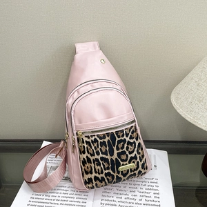 Leopard Patchwork Nylon Sling Bag For Women Large Capacity Crossbody Shoulder Bag Multi-Pocket Urban Fashion Waist Chest Pack