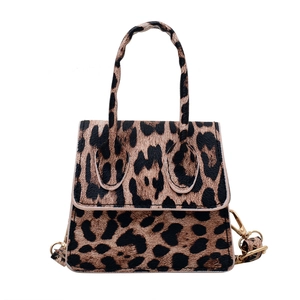 Vintage leopard print mini square handbag with gold hardware and top handle for women