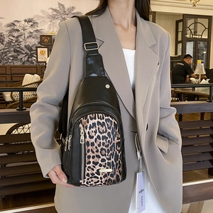 Fashionable leopard print crossbody chest bag with adjustable strap for casual commute