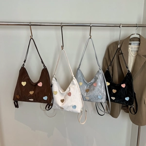 Versatile large capacity tote bags with colorful heart patches in four trendy colors