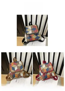Detailed comparison of patchwork crossbody bags in black, brown, and red leather colors