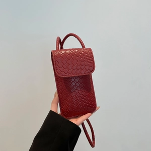 Stedelijk Minimalistisch Dames Geweven PU Leer Telefoontasje Verticaal Kleine Vierkante Schoudertas Met Flap Casual Dagelijks