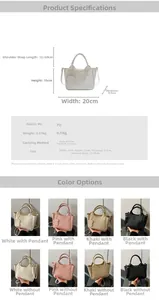 Tableau des tailles et options de couleurs pour le sac seau en cuir PU avec pendentif chien