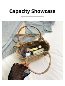 Large woven tote bag showing spacious interior for cosmetics and summer essentials