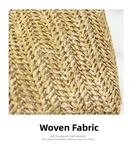 Macro shot of high-quality hand-woven straw material with clear V-shaped texture details