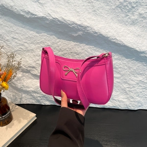 Trendy Bow-Knot Faux Leather Baguette Shoulder Bag Women Urban Minimalist Underarm Hobo Bag Solid Color Chic Commuting Handbag