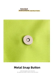 Détail de la fermeture magnétique en métal sur un sac en tissu oxford vert néon